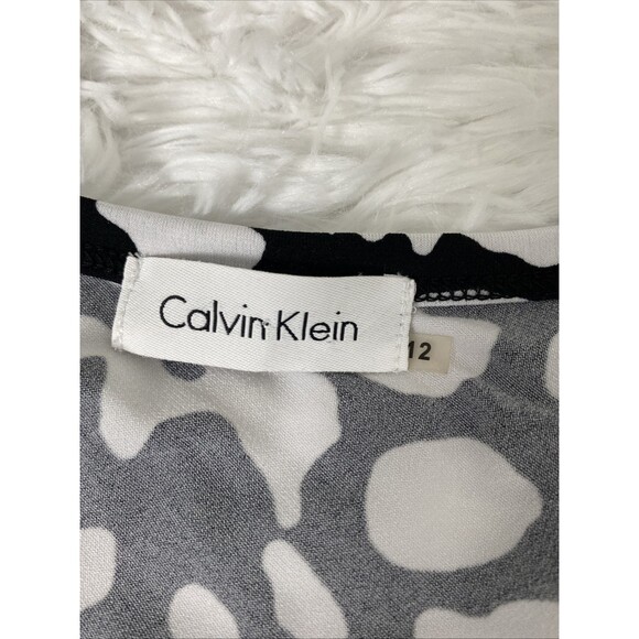 Calvin Klein Sheath Dress Size 12 Black White Animal Print Ruched 3/4 Sleeve - Picture 12 of 13